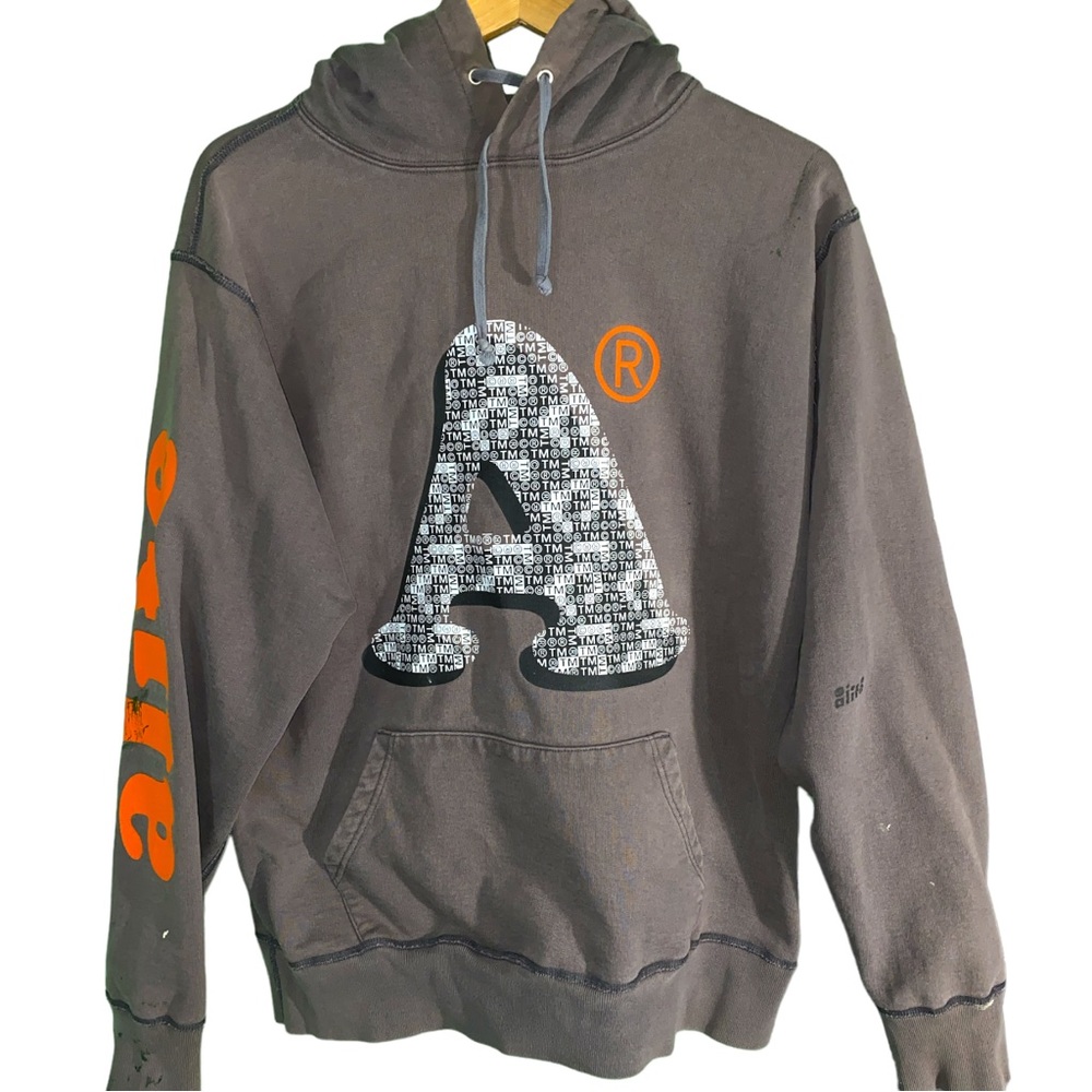 ALIFE New York Large A Heavy Pullover Gray Hoodie Sweatshirt SZ Med Distressed